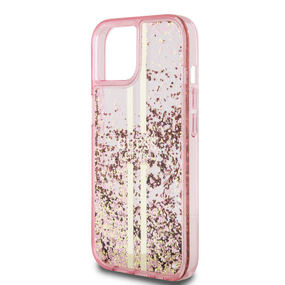 Futrola za Apple iPhone 15 Plus, Guess, Liquid Glitter Gold Stripes, Roze