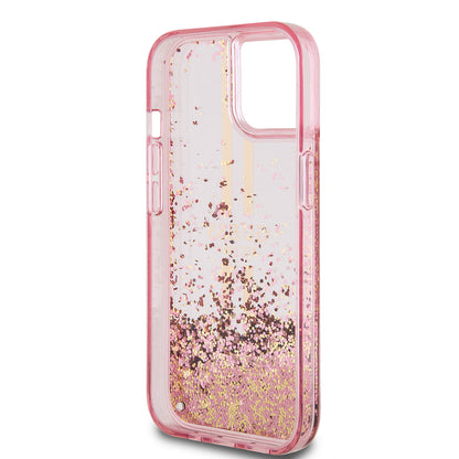 Futrola za Apple iPhone 15 Plus, Guess, Liquid Glitter Gold Stripes, Roze