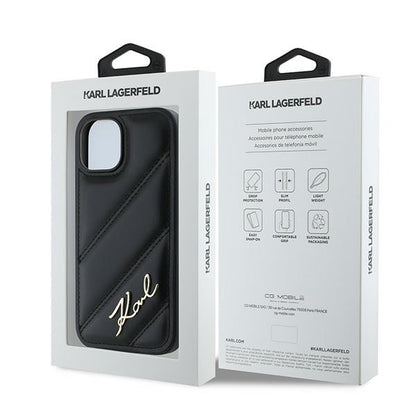 Futrola za Apple iPhone 15 Plus, Karl Lagerfeld, Diagonal Quilted Script, Crna