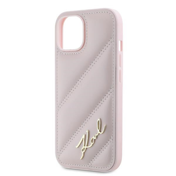 Futrola za Apple iPhone 15 Plus, Karl Lagerfeld, Diagonal Quilted Script, Roze