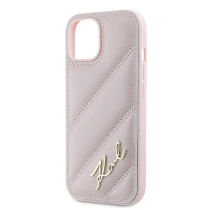 Futrola za Apple iPhone 15 Plus, Karl Lagerfeld, Diagonal Quilted Script, Roze