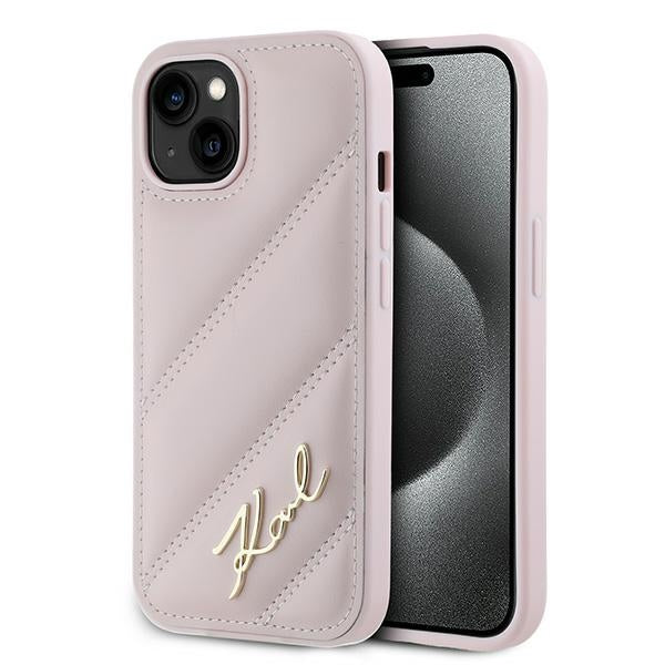 Futrola za Apple iPhone 15 Plus, Karl Lagerfeld, Diagonal Quilted Script, Roze