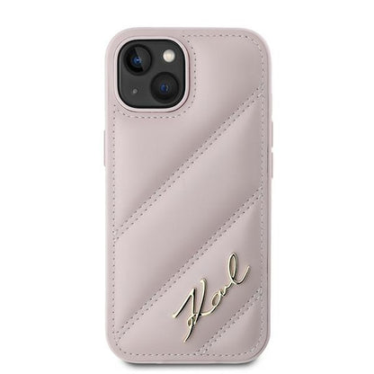 Futrola za Apple iPhone 15 Plus, Karl Lagerfeld, Diagonal Quilted Script, Roze