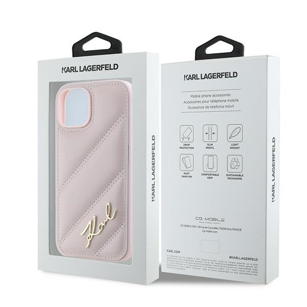 Futrola za Apple iPhone 15 Plus, Karl Lagerfeld, Diagonal Quilted Script, Roze