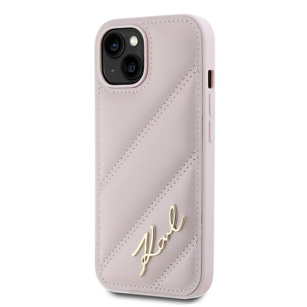 Futrola za Apple iPhone 15 Plus, Karl Lagerfeld, Diagonal Quilted Script, Roze