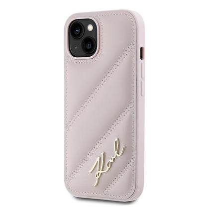 Futrola za Apple iPhone 15 Plus, Karl Lagerfeld, Diagonal Quilted Script, Roze