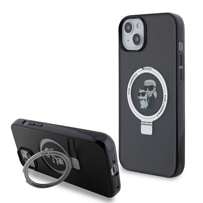 Futrola za Apple iPhone 15 Plus, Karl Lagerfeld, Ringstand Karl & Choupette, Crna