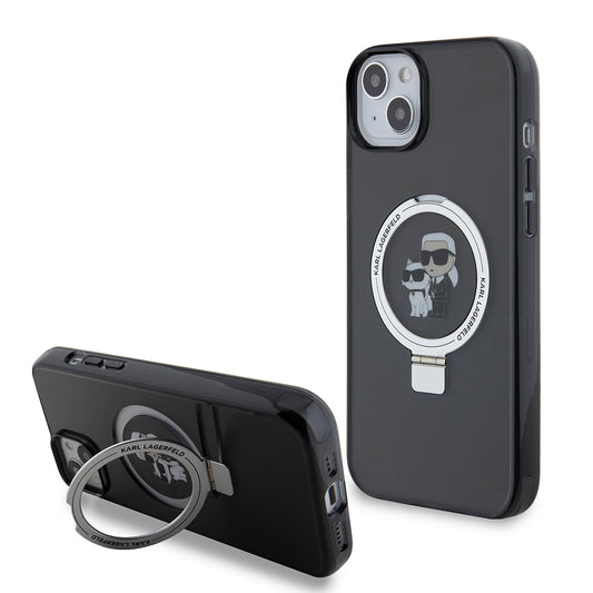 Futrola za Apple iPhone 15 Plus, Karl Lagerfeld, Ringstand Karl & Choupette, Crna