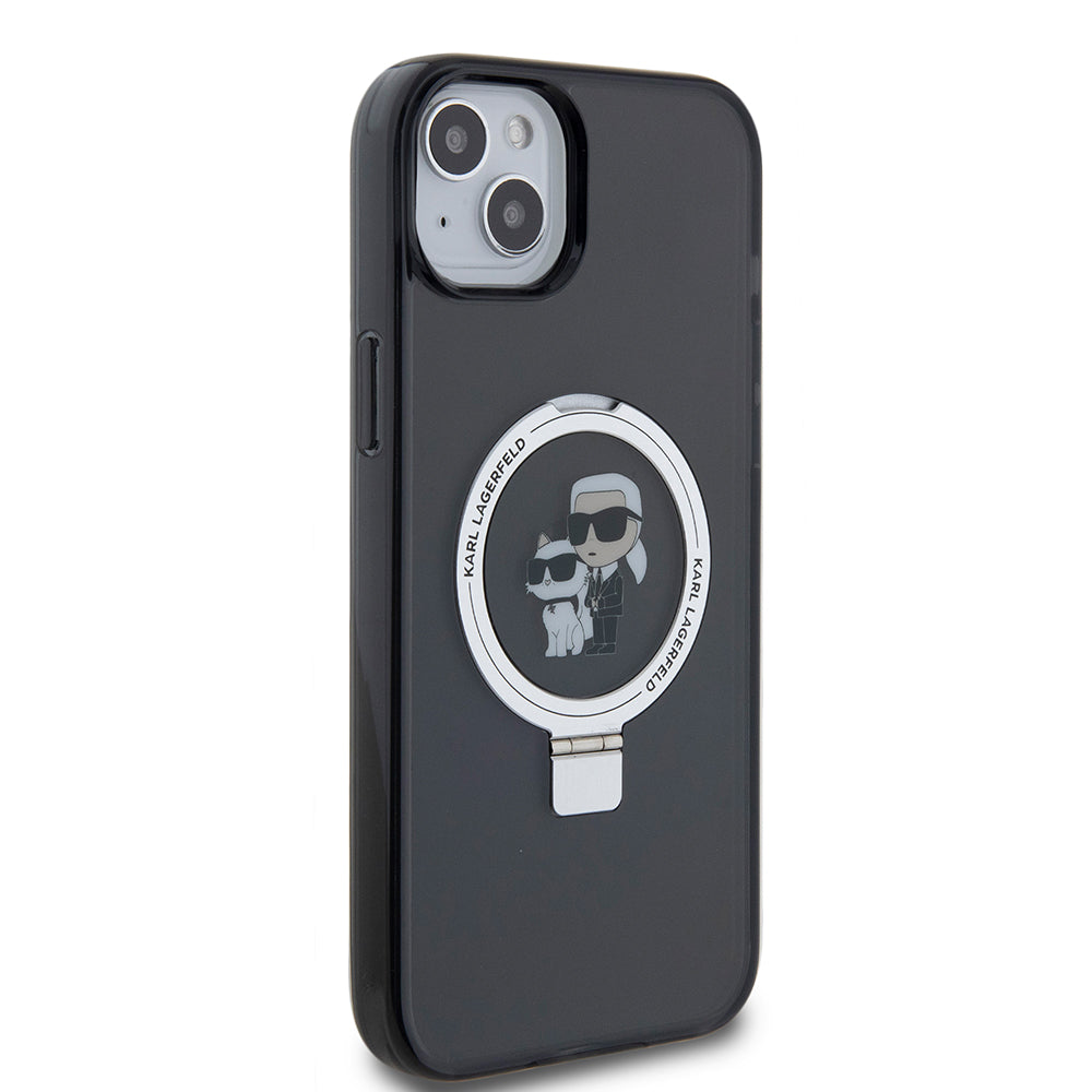 Futrola za Apple iPhone 15 Plus, Karl Lagerfeld, Ringstand Karl & Choupette, Crna