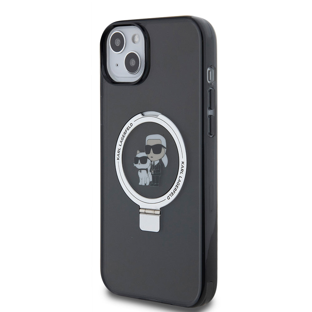 Futrola za Apple iPhone 15 Plus, Karl Lagerfeld, Ringstand Karl & Choupette, Crna