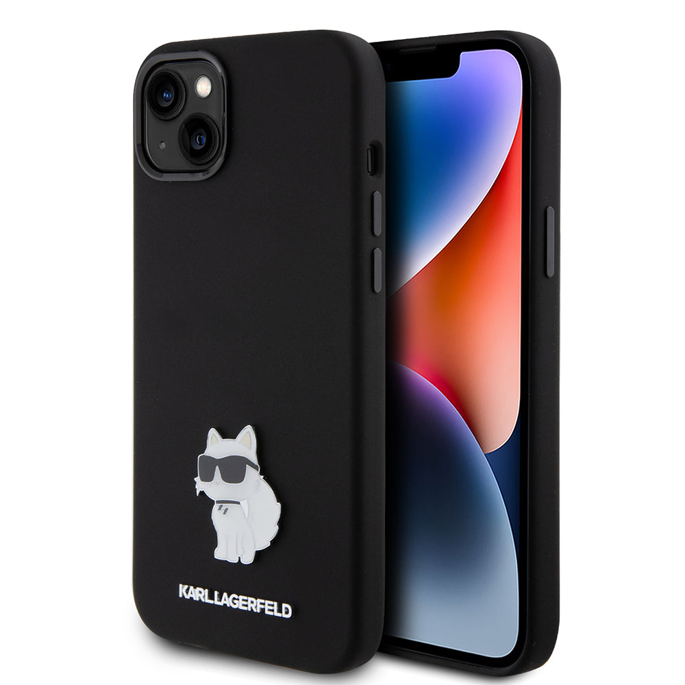 Futrola za Apple iPhone 15 Plus, Karl Lagerfeld, Silicone Choupette Metal, Crna