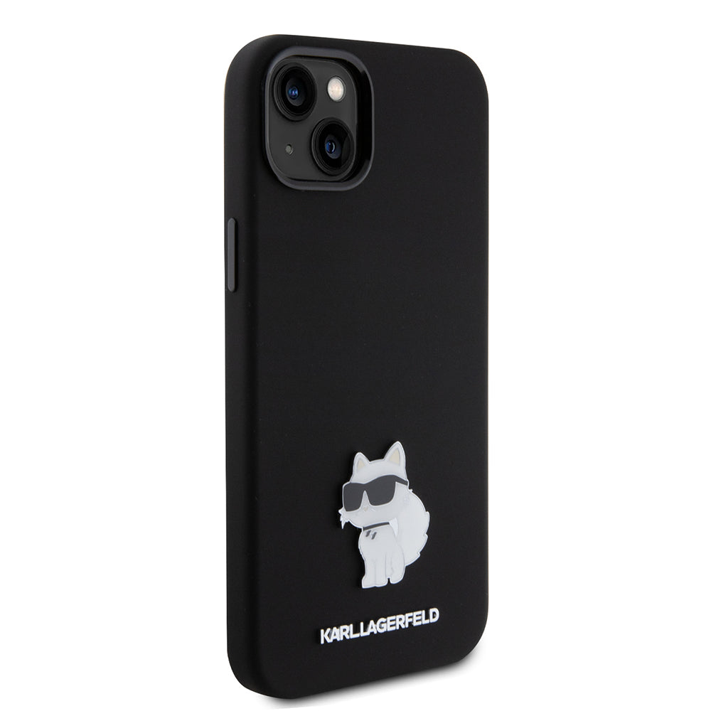 Futrola za Apple iPhone 15 Plus, Karl Lagerfeld, Silicone Choupette Metal, Crna