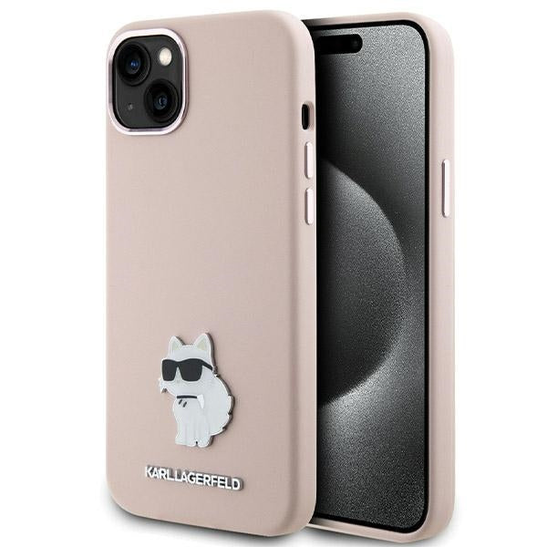 Futrola za Apple iPhone 15 Plus, Karl Lagerfeld, Silicone Choupette Metal, Roze