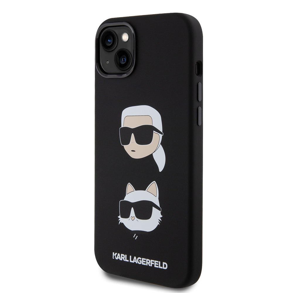 Futrola za Apple iPhone 15 Plus, Karl Lagerfeld, Silikonska Karl & Choupette's Heads, Crna