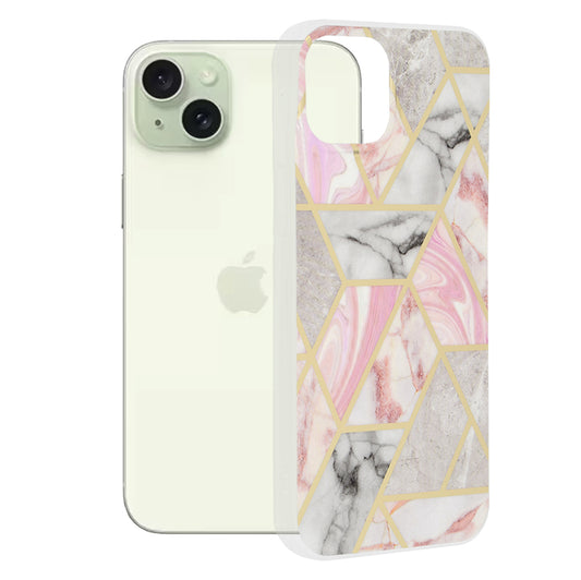 Futrola za Apple iPhone 15 Plus, Techsuit, Marble, Roze
