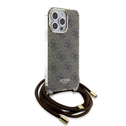 Futrola za Apple iPhone 15 Pro, Guess, Crossbody Cord 4G Print, Braon