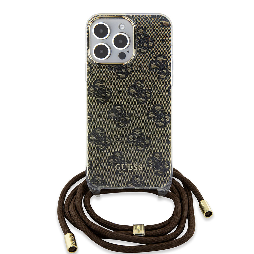 Futrola za Apple iPhone 15 Pro, Guess, Crossbody Cord 4G Print, Braon