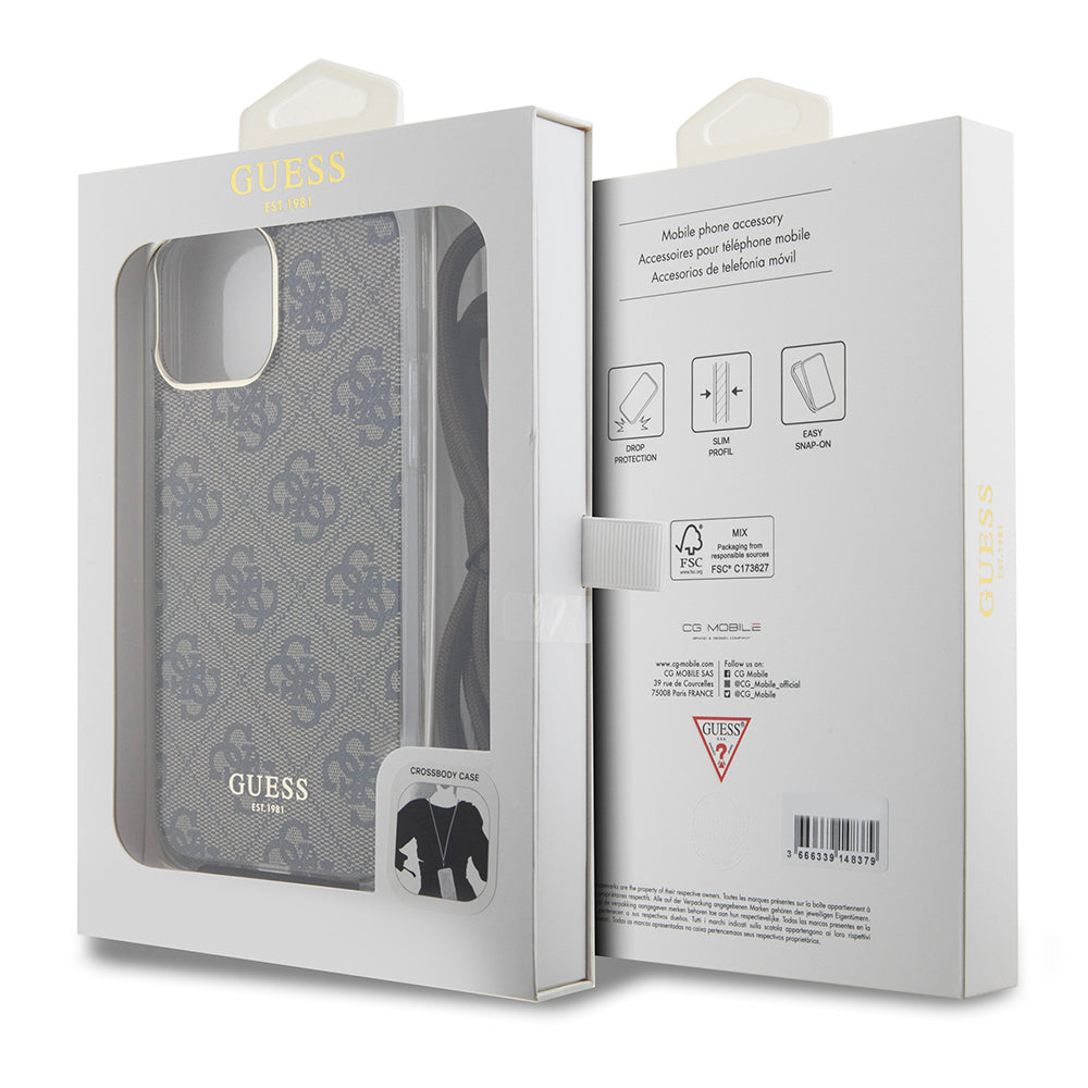 Futrola za Apple iPhone 15 Pro, Guess, Crossbody Cord 4G Print, Braon