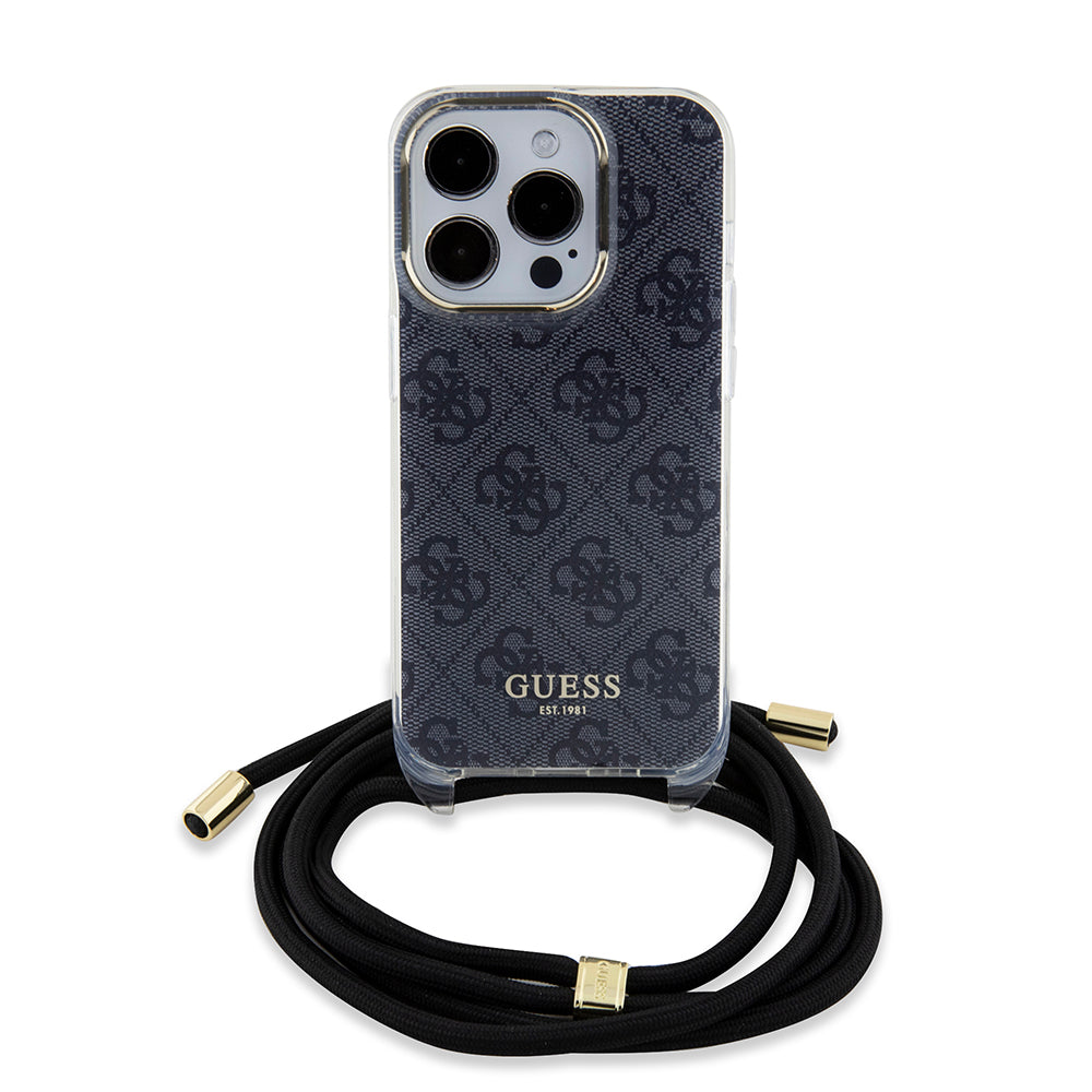 Futrola za Apple iPhone 15 Pro, Guess, Crossbody Cord 4G Print, Crna