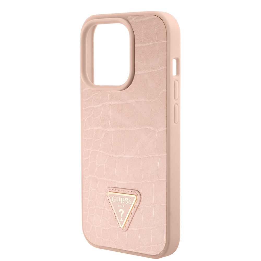 Futrola za Apple iPhone 15 Pro, Guess, Croco Triangle Metal Logo, Roze