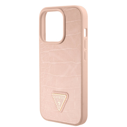 Futrola za Apple iPhone 15 Pro, Guess, Croco Triangle Metal Logo, Roze