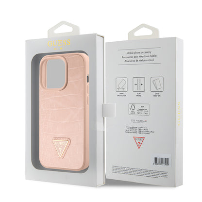 Futrola za Apple iPhone 15 Pro, Guess, Croco Triangle Metal Logo, Roze
