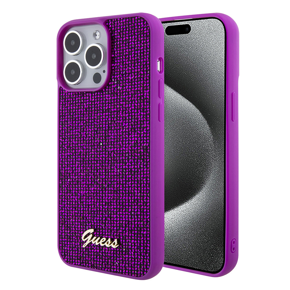 Futrola za Apple iPhone 15 Pro, Guess, Disco Metal Script, Fuksija