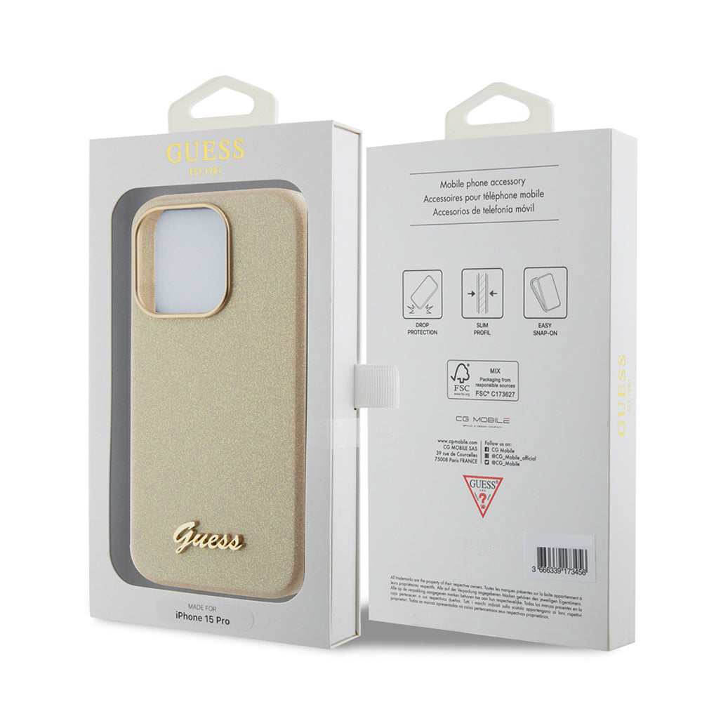 Futrola za Apple iPhone 15 Pro, Guess, Glitter Glossy Script, Bež