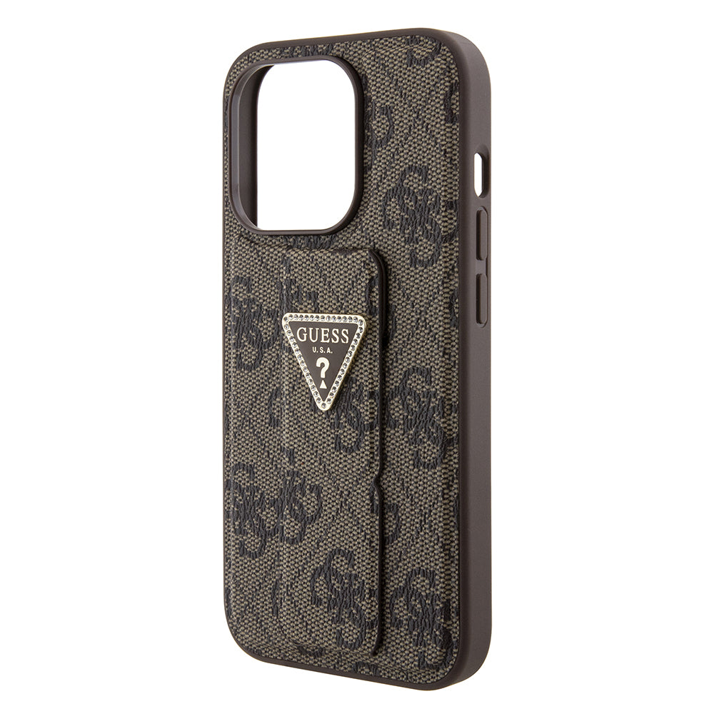 Futrola za Apple iPhone 15 Pro, Guess, Grip Stand 4G Triangle Strass, Braon