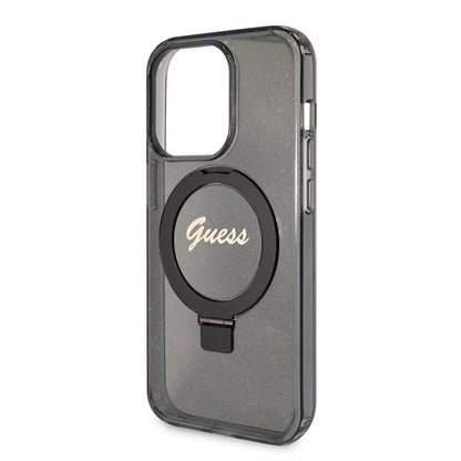 Futrola MagSafe za Apple iPhone 15 Pro, Guess, IML Ring Stand Glitter, Crna