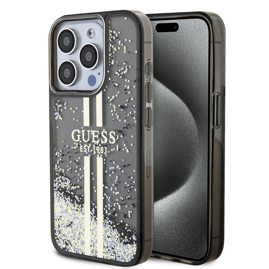 Futrola za Apple iPhone 15 Pro, Guess, Liquid Glitter Gold Stripe, Crna
