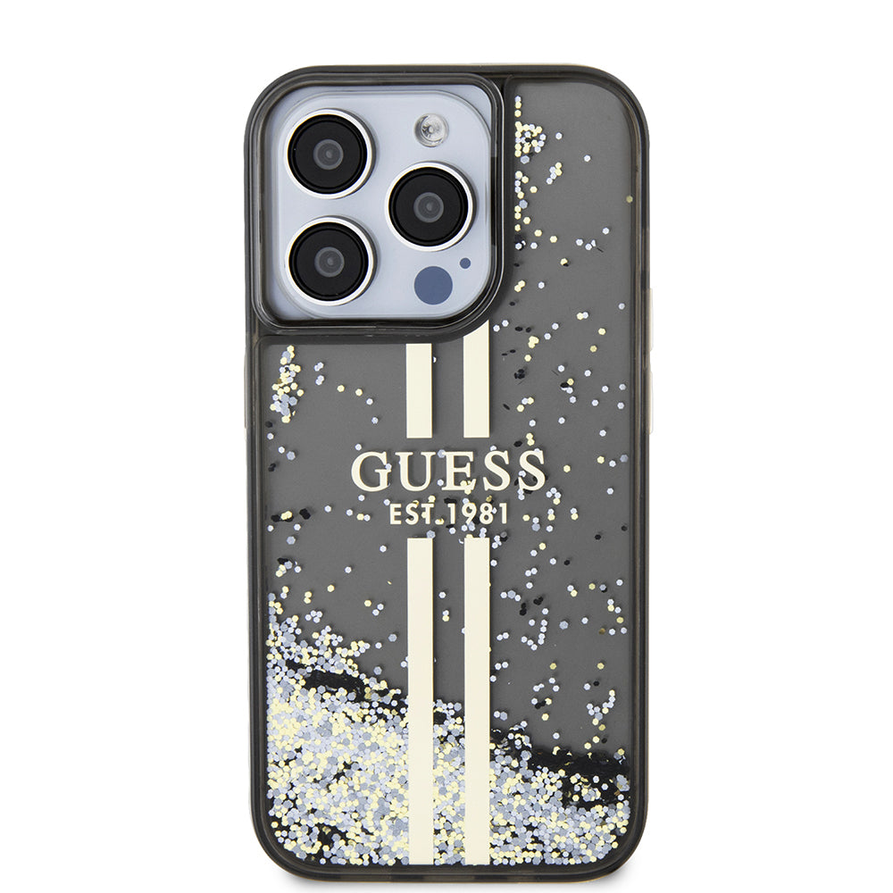 Futrola za Apple iPhone 15 Pro, Guess, Liquid Glitter Gold Stripe, Crna