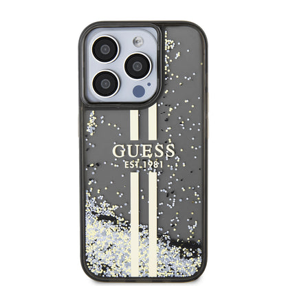 Futrola za Apple iPhone 15 Pro, Guess, Liquid Glitter Gold Stripe, Crna