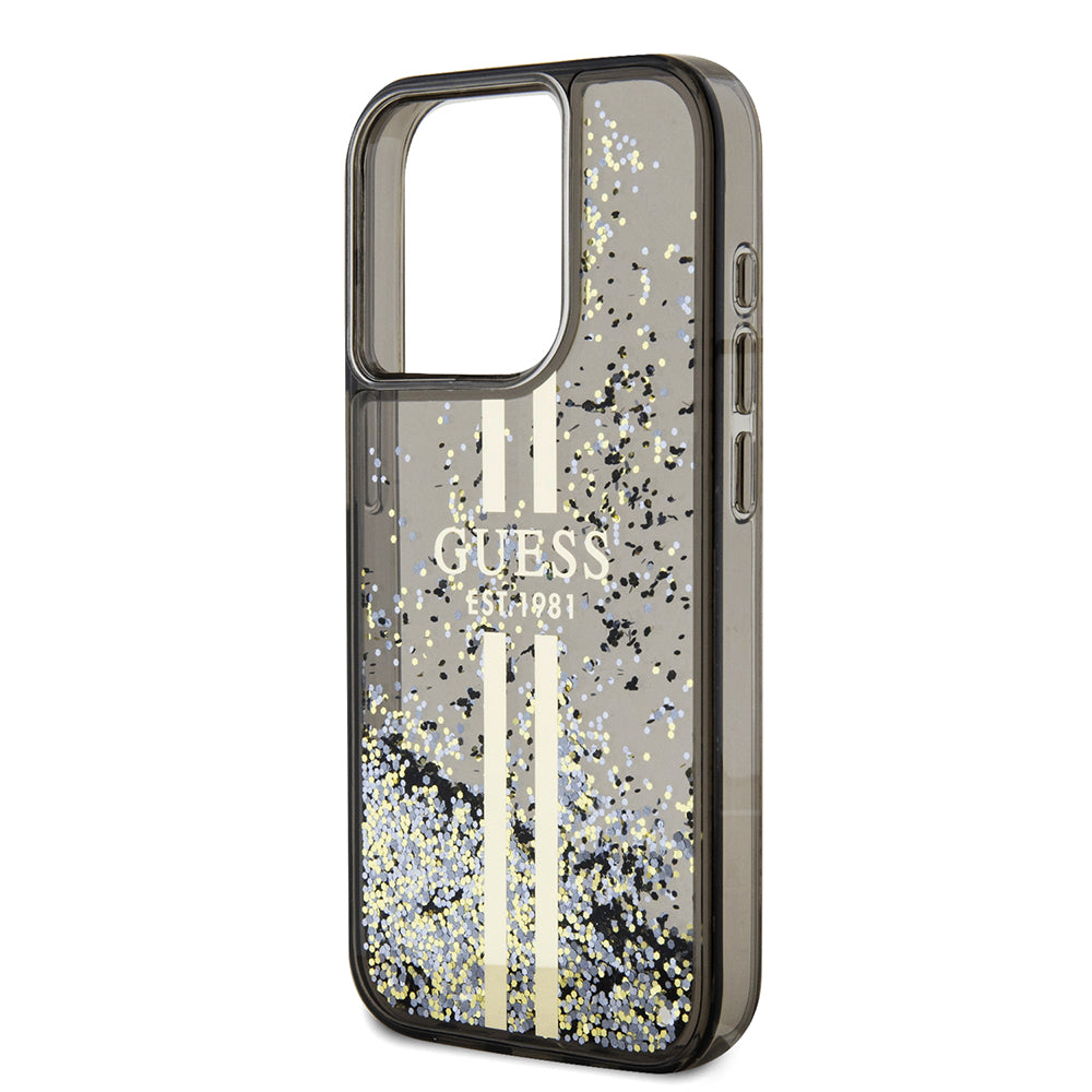 Futrola za Apple iPhone 15 Pro, Guess, Liquid Glitter Gold Stripe, Crna