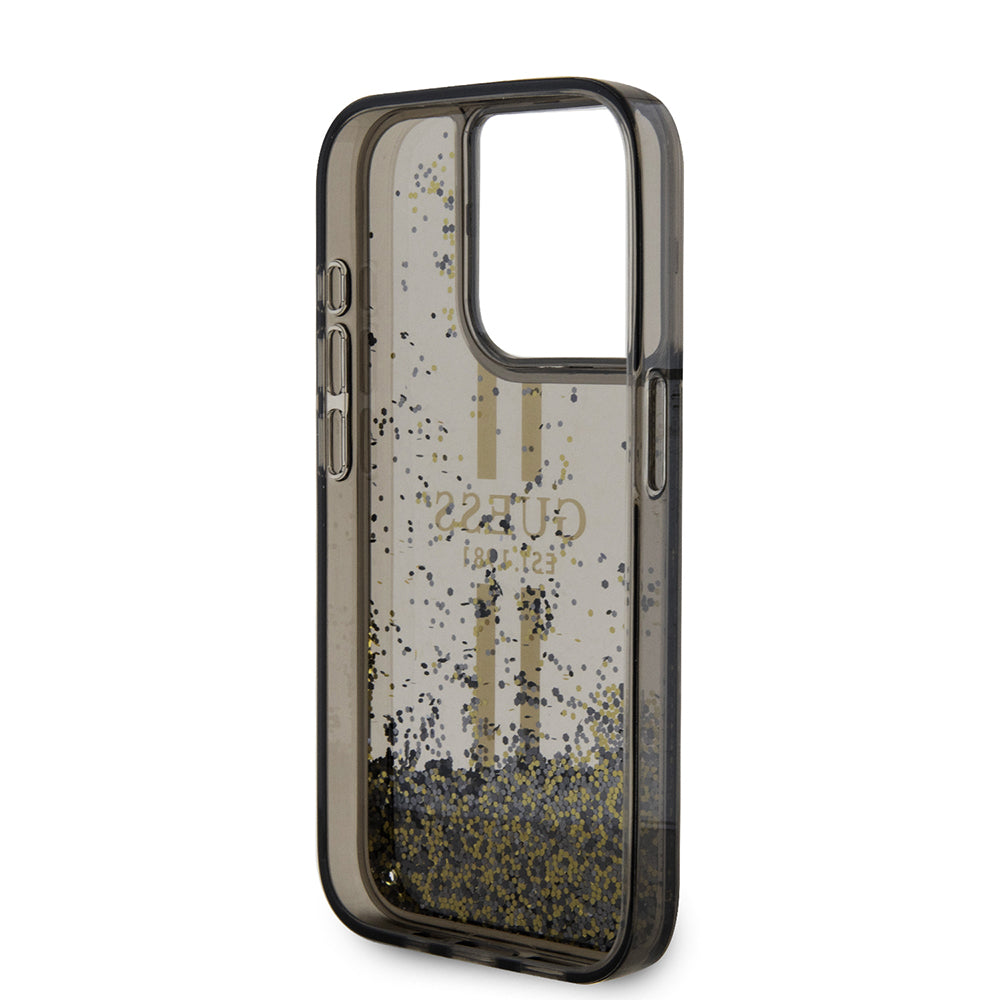 Futrola za Apple iPhone 15 Pro, Guess, Liquid Glitter Gold Stripe, Crna