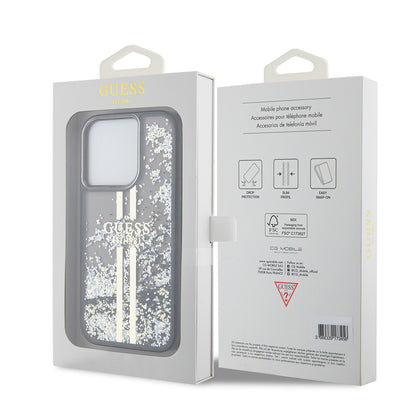 Futrola za Apple iPhone 15 Pro, Guess, Liquid Glitter Gold Stripe, Crna