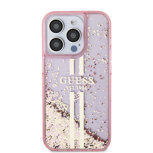 Futrola za Apple iPhone 15 Pro, Guess, Liquid Glitter Gold Stripes, Roze