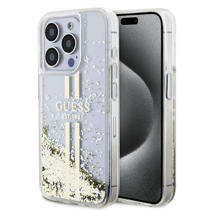 Futrola za Apple iPhone 15 Pro, Guess, Liquid Glitter Gold Stripes, Transparentna