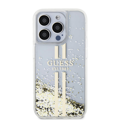 Futrola za Apple iPhone 15 Pro, Guess, Liquid Glitter Gold Stripes, Transparentna