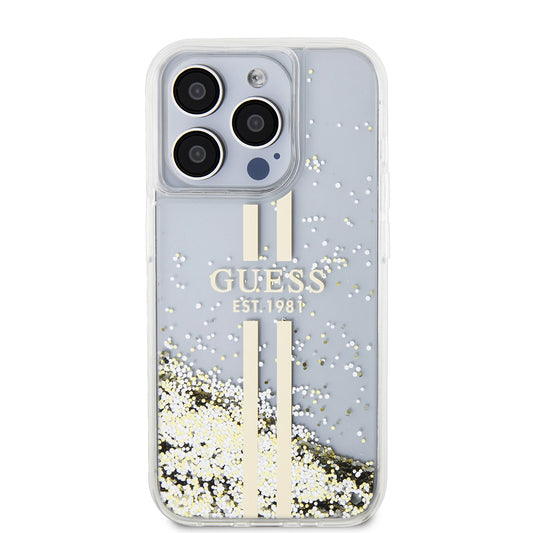Futrola za Apple iPhone 15 Pro, Guess, Liquid Glitter Gold Stripes, Transparentna
