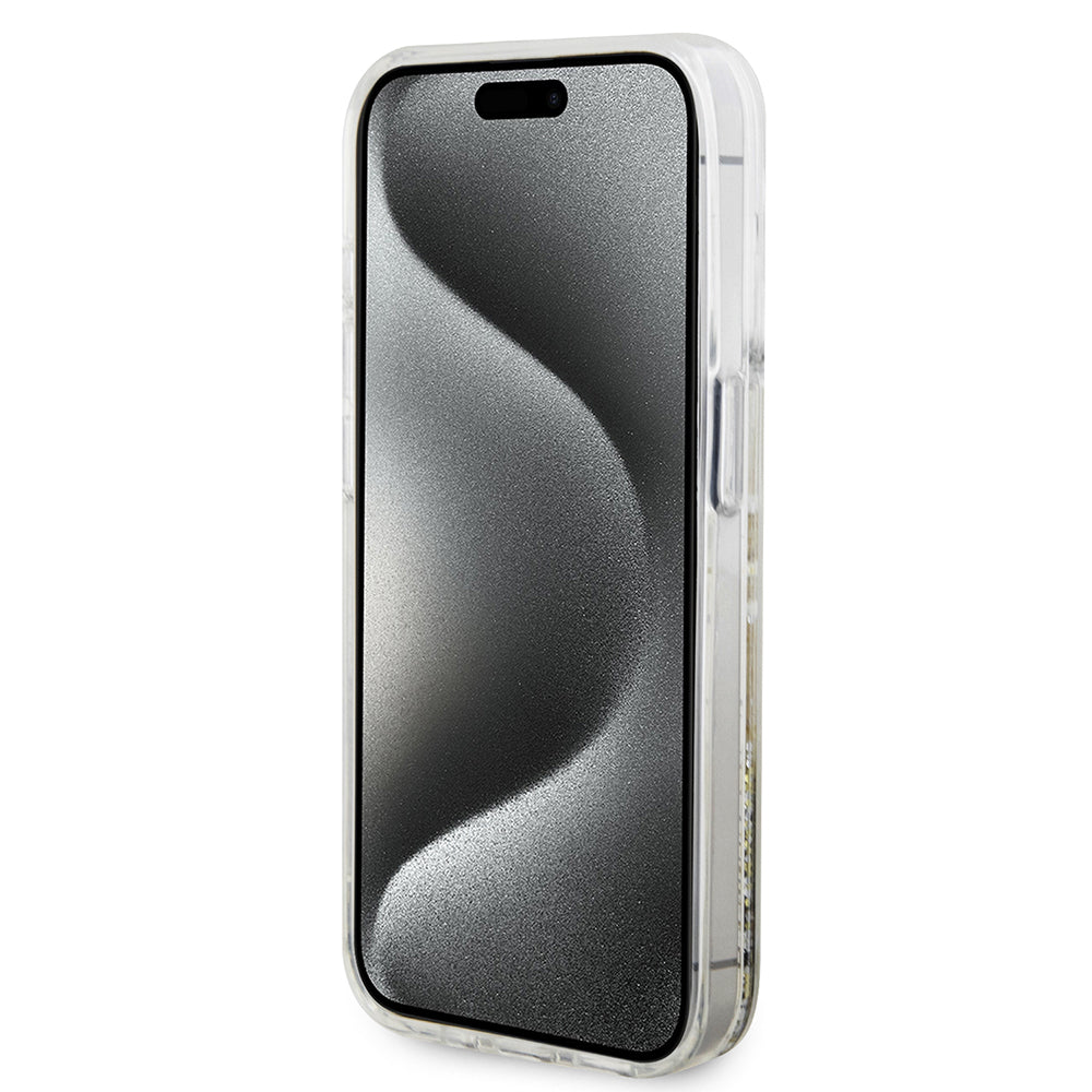 Futrola za Apple iPhone 15 Pro, Guess, Liquid Glitter Gold Stripes, Transparentna