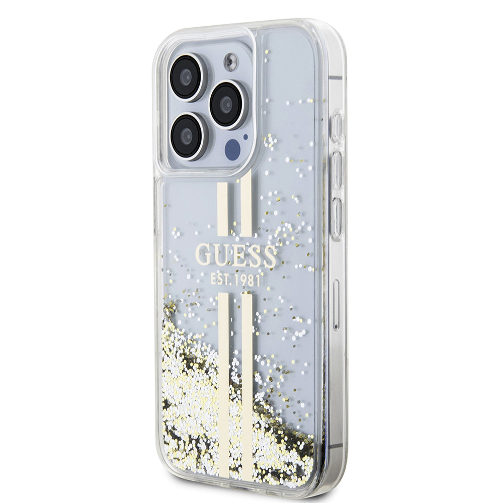 Futrola za Apple iPhone 15 Pro, Guess, Liquid Glitter Gold Stripes, Transparentna