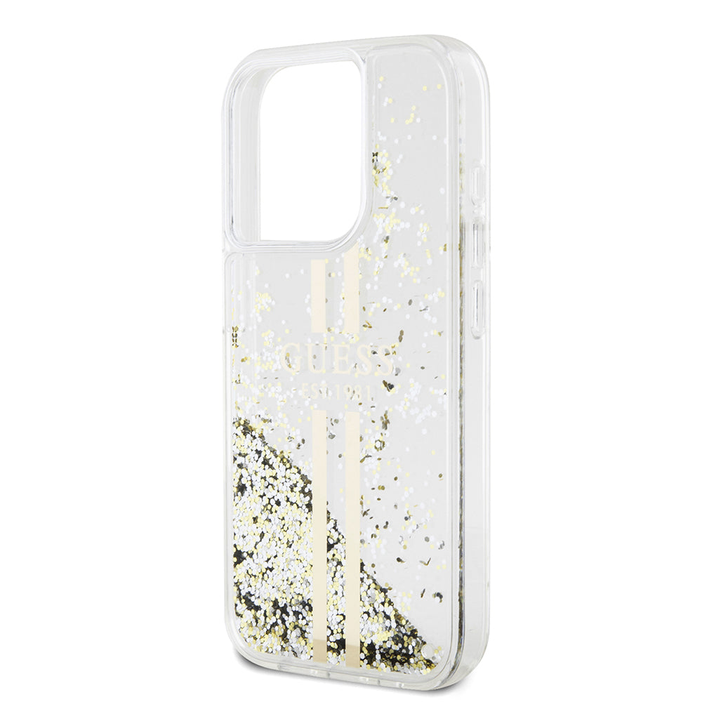 Futrola za Apple iPhone 15 Pro, Guess, Liquid Glitter Gold Stripes, Transparentna
