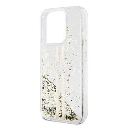 Futrola za Apple iPhone 15 Pro, Guess, Liquid Glitter Gold Stripes, Transparentna