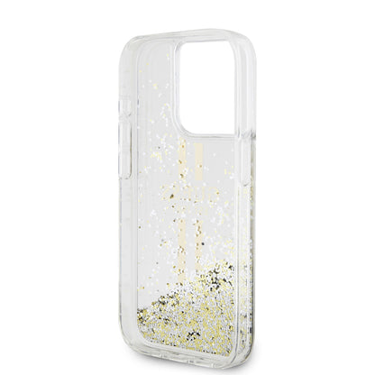 Futrola za Apple iPhone 15 Pro, Guess, Liquid Glitter Gold Stripes, Transparentna