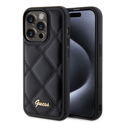 Futrola za Apple iPhone 15 Pro, Guess, Quilted Metal Logo, Crna