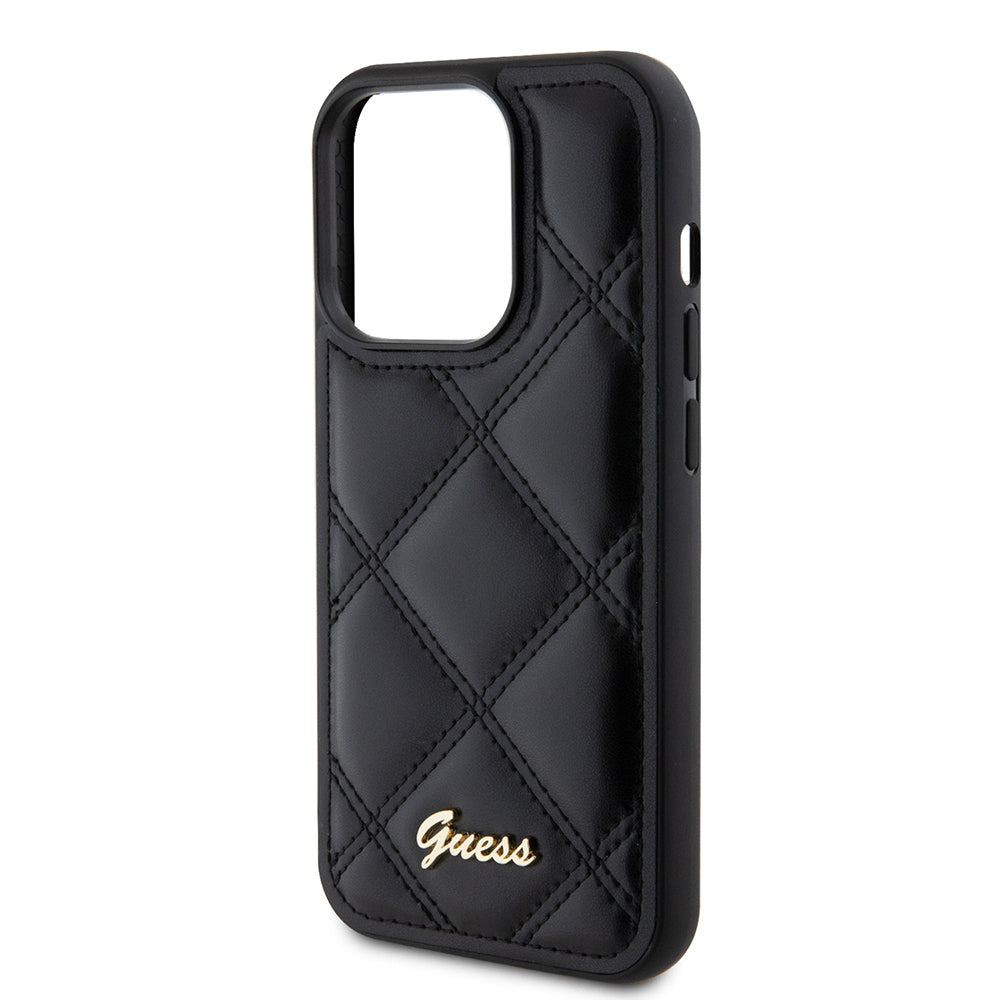 Futrola za Apple iPhone 15 Pro, Guess, Quilted Metal Logo, Crna