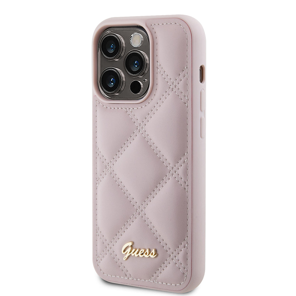 Futrola za Apple iPhone 15 Pro, Guess, Quilted Metal Logo, Roze