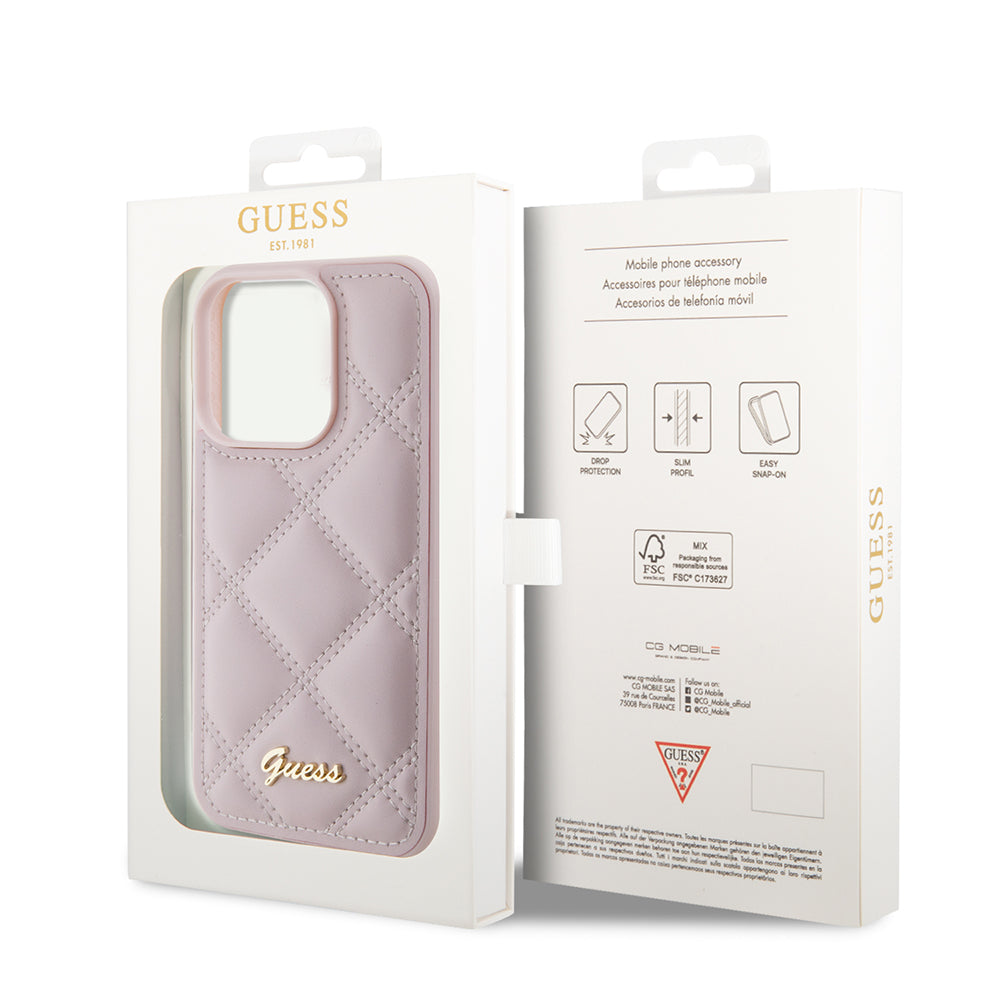 Futrola za Apple iPhone 15 Pro, Guess, Quilted Metal Logo, Roze