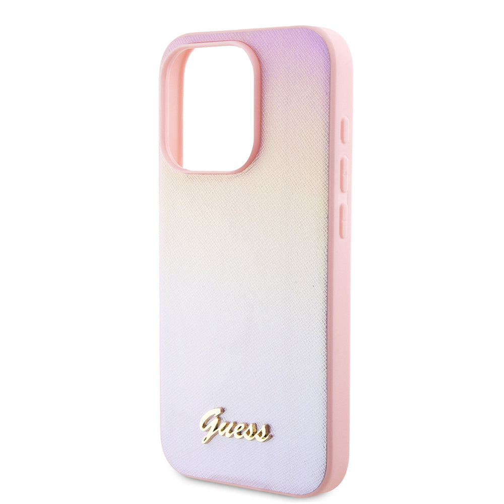 Futrola za Apple iPhone 15 Pro, Guess, Saffiano Iridescent Script, Roze